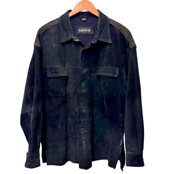 🔴2 for 40🔴 Kenneth Cole REACTION jacket navy gray colorblock suede button down L